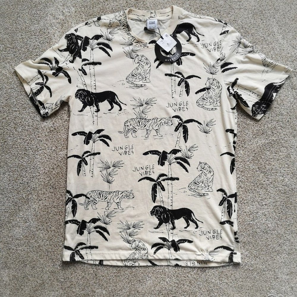 Men's Jungle Vibes T-shirt Small Designer Paul Mark with lion and tiger motifs